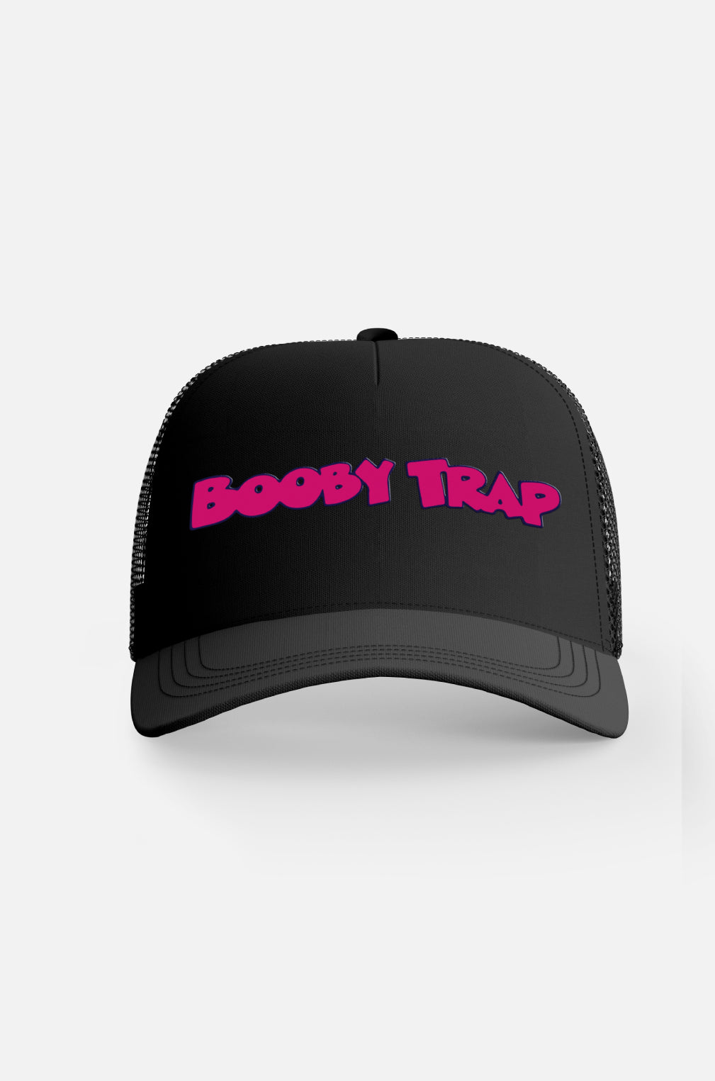 Black Booby Trap Puff Pink Logo Trucker