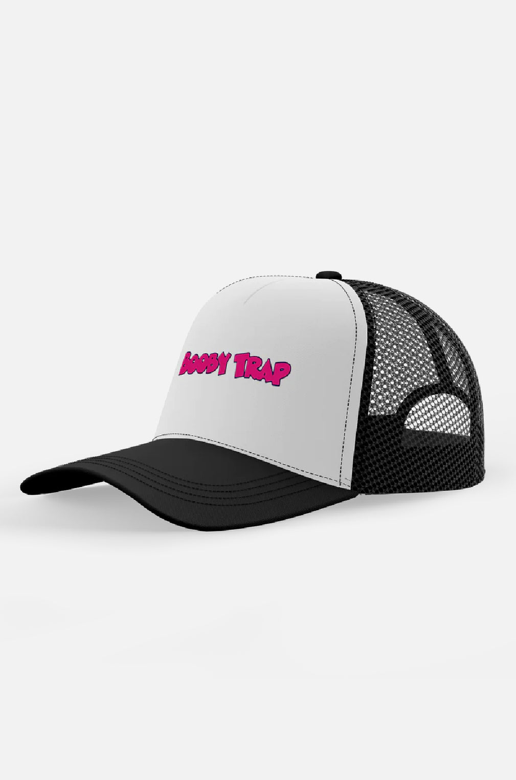 White Booby Trap Pink Logo Trucker