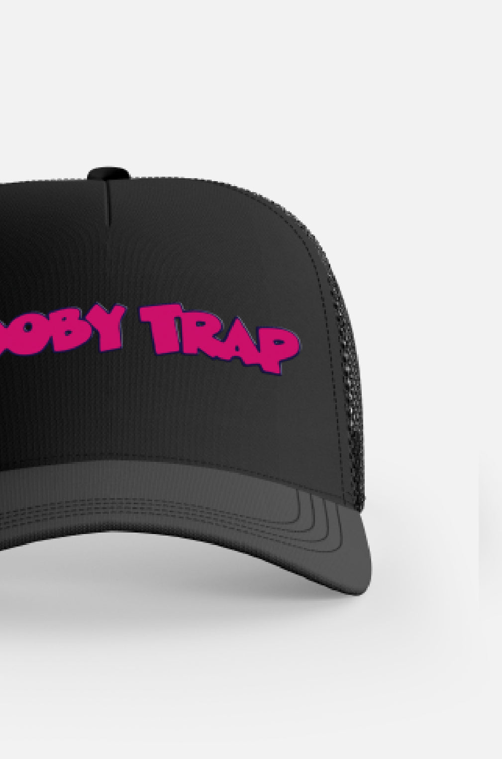 Black Booby Trap Puff Pink Logo Trucker