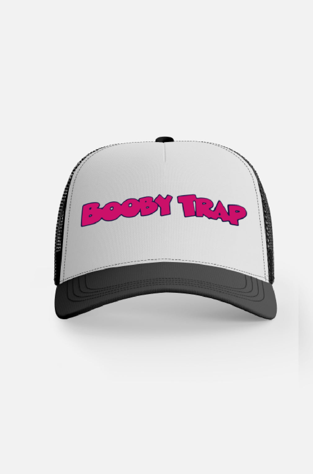 Black Booby Trap Puff Pink Logo Trucker